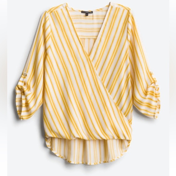 West Kei Allan Surplice Rolltab High Low Top XXL. Yellow and White. - Picture 9 of 10